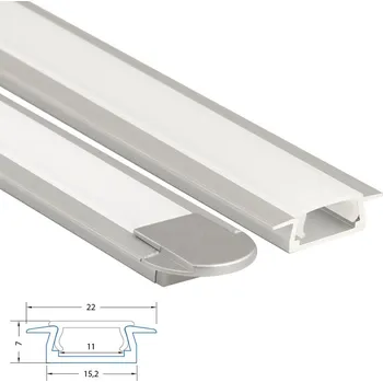 LED páska MCLED Vestavný hliníkový profil VR 22x7 mm včetně mléčného difuzoru 300cm