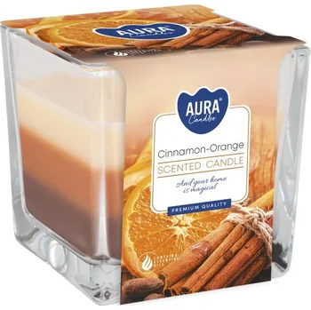 Svíčka Aura Tříbarevná vonná svíčka ve skle - Cinnamon/Orange Doba hoření: 32 h