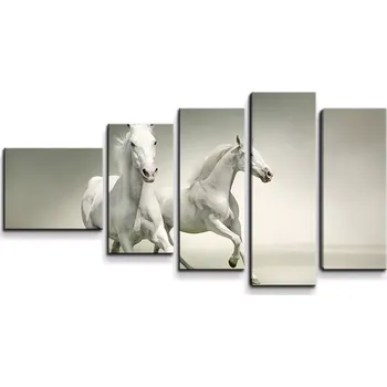 Obraz Sablio Obraz - 5-dílný Dva bílí koně - 100x60 cm