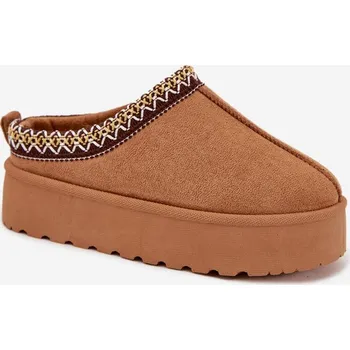 Dívčí sněhule Dětské/módní sněhule s výšivkou na platformě Jolisse – camel Velikost: 32