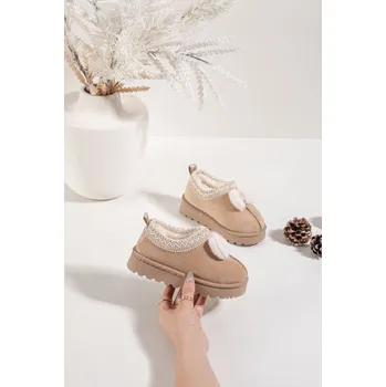 Dívčí sněhule Dětské sněhule s výšivkou a mašlí Béžové Daven 26