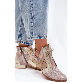 Dámská obuv Dámské zateplené kotníkové botky z kůže – béžovo-zlaté Maciejka Velikost: 38