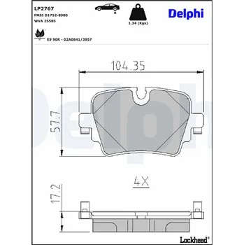 Brzdová destička Sada brzdových destiček, kotoučová brzda DELPHI LP2767
