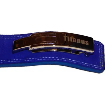 Opasek na cvičení TITANUS fitness Opasek s gravírovanou pákovou přezkou 10/8 (modrá) XL