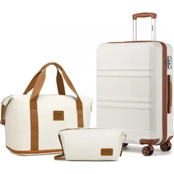 Kono 3dílná sada kufru 44L, cestovní tašky a kosmetické taštičky - béžovo-hnědá