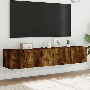 Obývací stěna vidaXL Nástěnné TV skříňky s LED osvětlením 2 ks 80x35x31 cm [837288] Barva: kouřový dub