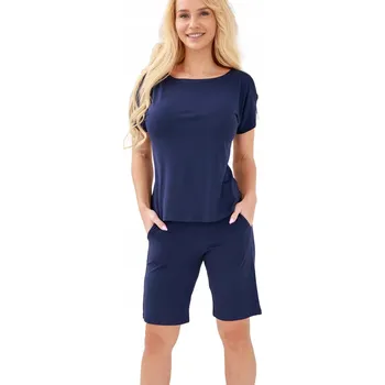 Podprsenka Komplet Sami Modrý Granátový Viskózový Šortky Kapsy Guma Mašlička