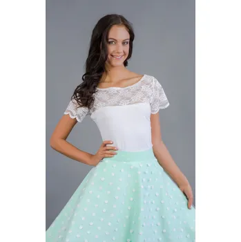 Pánské tričko MiaBella Bílé triko s krajkovým sedlem a rukávy Velikost: 40, Rukáv: 3/4 rukáv - příplatek +100Kč