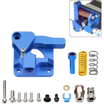 Modrý hliníkový podávací extruder s dvojitým ozubením a pružinou pro stabilní vedení filamentu