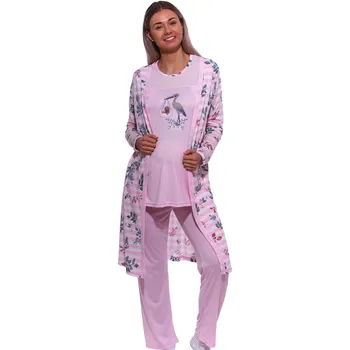 Dámské pyžamo Růžový set kojící i těhotenský, pyžamo a župan - Čáp nese miminko 1G0609 růžová s