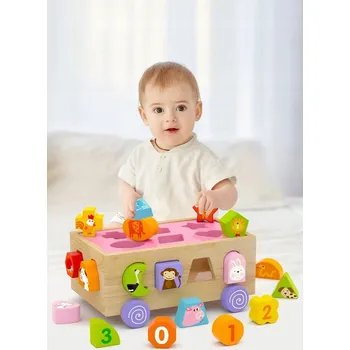 Dřevěná hračka Třídič tvarů na kolečkách HRAČKA EDUKAČNÍ DOVEDNOSTNÍ PRO DĚTI