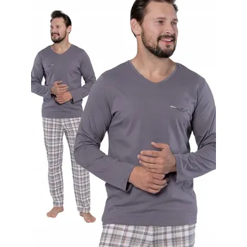 Pánské pyžamo Hotberg ANDRZEJ - Klasické pánské pyžamo s dlouhým rukávem a nohavicemi [šedé] M