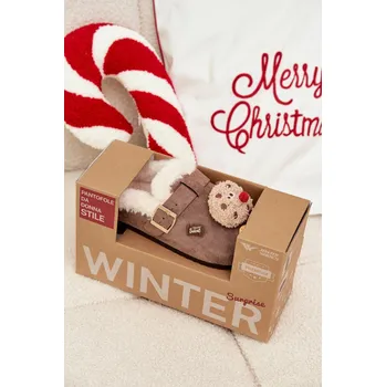 Dámské polobotky Dámské pantofle s ozdobami a přezkou vyhřívané kožešinou hnědé Thalora 36