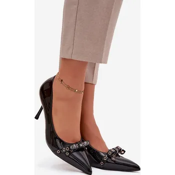 Dámská obuv Lakované lodičky s mašlí Janisse – černé Velikost: 39
