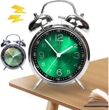 Budík BUDÍK KOVOVÝ RETRO ZELENÝ TICHÝ BEZ TIKÁNÍ SE ZABUDOVANÝM PODSVÍCENÍM