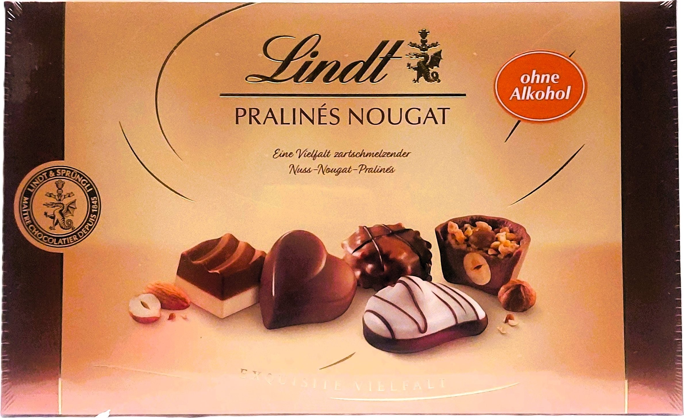LINDT PRALINÉS NOUGAT - jemné pralinky z nugátové čokoládou - 7druhů pralinek - 125g