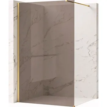 Bezrámová sprchová zástěna REA FLEXI GOLD BRUSH 130 cm, zlatá kartáčovaná/hnědá kouřová - bez vaničky