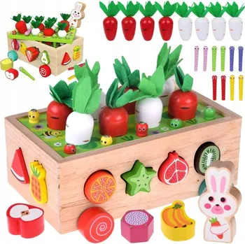 Dřevěná hračka Montessori Třídič Kostek Dřevěná Skládačka Chyť Červa VOZÍK DÁREK