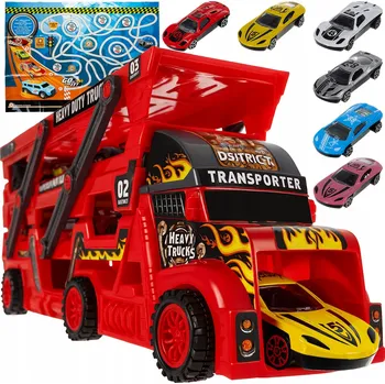 autíčko Náklaďák TIR Autopřepravník Iso Trade sada s odpalovacím zařízením a 6 autíčky pro děti