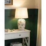 Stolní lampa krémově bílý keramický podstavec květinový motiv s lněným stínidlem lesklá obývací pokoj ložnice Beliani