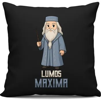 Žertovný předmět Lumos Maxima - Albus Dumbledore - černý polštář s potiskem pro fanoušky série Harry Potter- Tričkový.cz