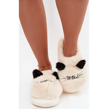 Dámské polobotky Dámské huňaté pantofle s motivem úsměvu – béžové Lexira Velikost: 40/41