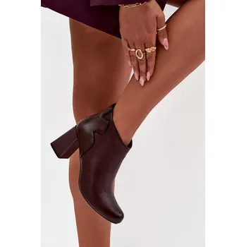 Dámská obuv Dámské zateplené kotníkové botky z kůže na sloupku – bordó Ivessara Velikost: 38