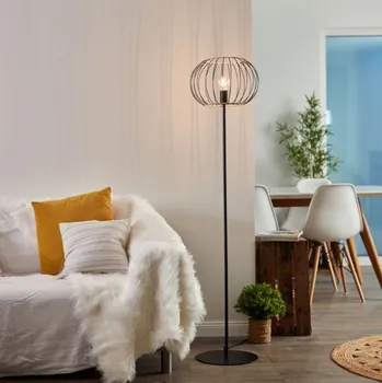 Stojací lampa Brilliant 93087/76 Stojanová lampa SILEMIA černá s RATANEM