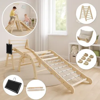 Dětské hřiště Dětské dřevěné hrací centrum do bytu 5v1 montessori - rozvoj motoriky a dovedností