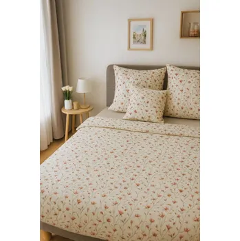 Povlečení Francouzské bavlněné povlečení - Hnědá kvítečka-Sale