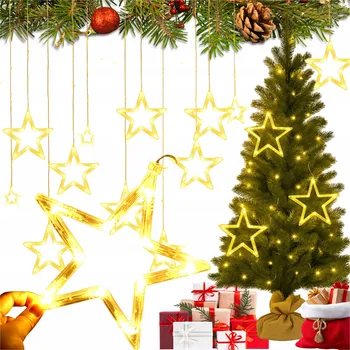 Vánoce SVĚTELNÝ ZÁVĚS NA OKNO HVĚZDIČKY LED ŘETĚZ 138 ŽÁROVKY 2,5x0,9m SÍŤOVÁ