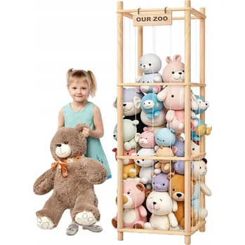 Úložný box Úložný prostor na plyšáky a roztomilý dřevěný držák na hračky ve tvaru ZOO pro batolata, herny