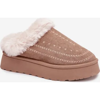 Dívčí sněhule Dámské sněhule na platformě s kožešinou a prošitím tmavě béžové Arelina 39