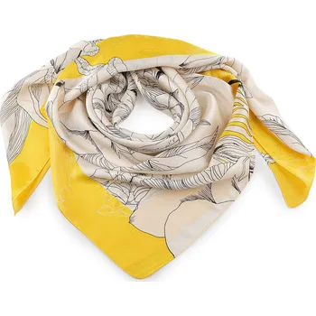 Šátek Saténový šátek květy 90x90 cm, střední, 4 béžová světlá žlutá