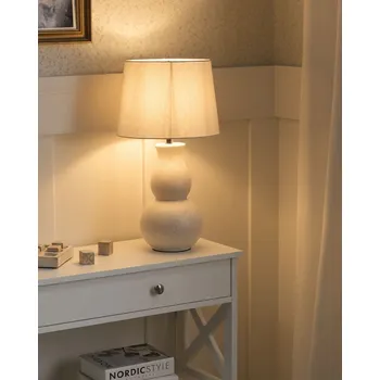 Osvětlení Stolní lampa světle béžová keramická základna lněné stínidlo ve tvaru bubnu skandinávský styl obývací pokoj ložnice Beliani