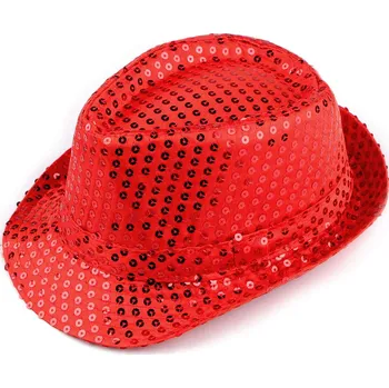 Karnevalový doplněk Klobouk s flitry na karneval a párty, střední, 6 červená