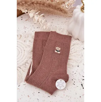 Teplé dámské ponožky s medvídkem a vlnou – hnědé Velikost: 38-41