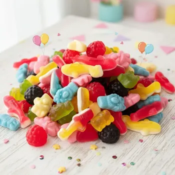 Bonbon Sladký mix z výroby 1000 g – ovocné želé bonbony, náhodný mix tvarů a příchutí (Sladký mix z výroby. Náhodný mix tvarů a příchutí.)