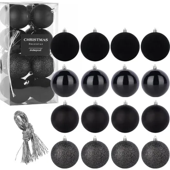 Vánoční dekorace 16 x Vánoční Baňky nerozbitné ČERNÉ, sada vánočních ozdob na stromeček