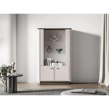 Policová skříň Nízká prosklená vitrína ARLENA - dub / kašmír