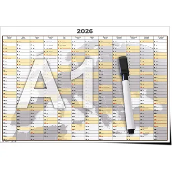 Kalendář Plánovač KALENDÁŘ 2026 A1 59,4x84,1cm Stíratelný za sucha + samolepky