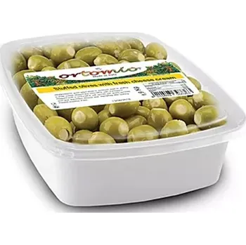 Ortomio Zelené olivy plněné Parmigiano krémem v slunečnicovém oleji, 1900 g