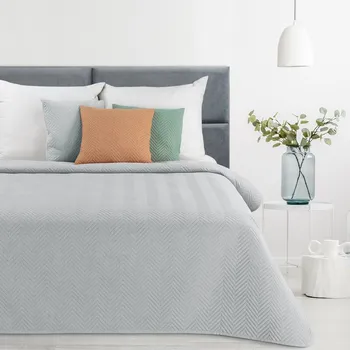 PREMIUM přehoz na postel LEN z látky s lněnou strukturou prošívaný do vzoru rybí kosti