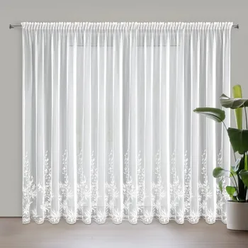 EVA MINGE záclona JULIA z hladké látky zdobená pruhem vyšívaných květin a perliček 350 x 270 cm