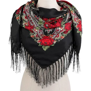 Šátek Šátek folklór květy s třásněmi 105x105 cm Varianta: 18 černá, Balení: 1 ks