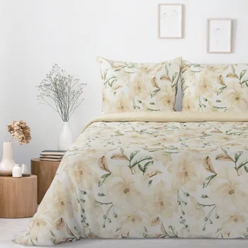 Povlečení 160x200 cm bavlněné barva béžová, krémová s květinami SONIA 32