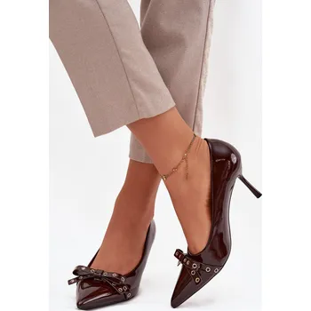 Dámské lodičky Lakované lodičky s mašlí čokoládové Janisse 38