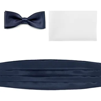 Motýlek Avantgard Smokingový pás s motýlkem a kapesníčkem modrá lesklá, bílý kapesníček 853-9012