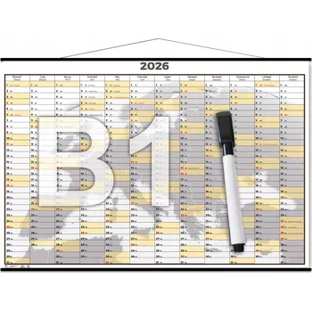 Kalendář Nástěnný KALENDÁŘ PLÁNOVAČ 2026 Laminovaný 70x100cm B1 Sucho Stíratelný + Trubky