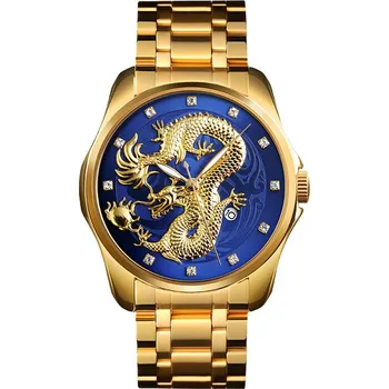 Hodinky Pánské hodinky / SKMEI / náramek / datumovka / drak / stříbrné / zlaté